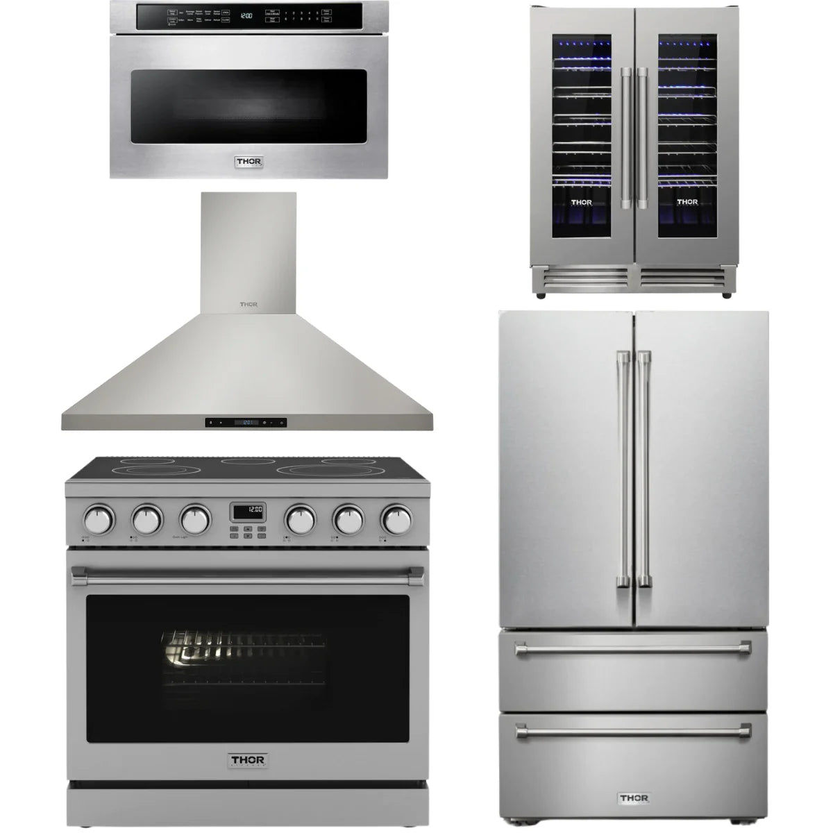 36 Electric Range, Range Hood, Refrigerator, Microwave and Wine Cooler L75360