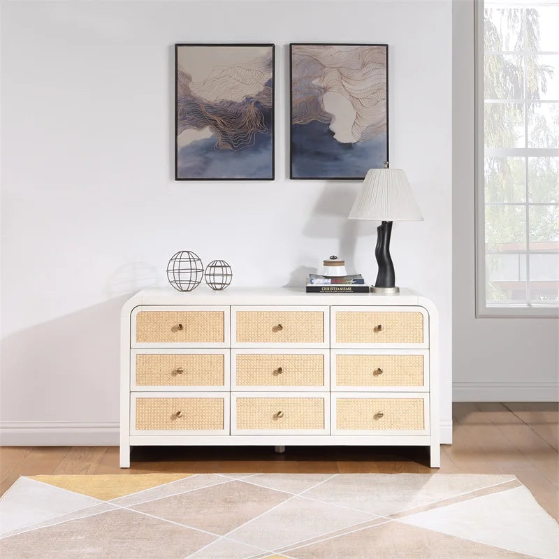 White Ash Wood and Natural Cane Dresser J340