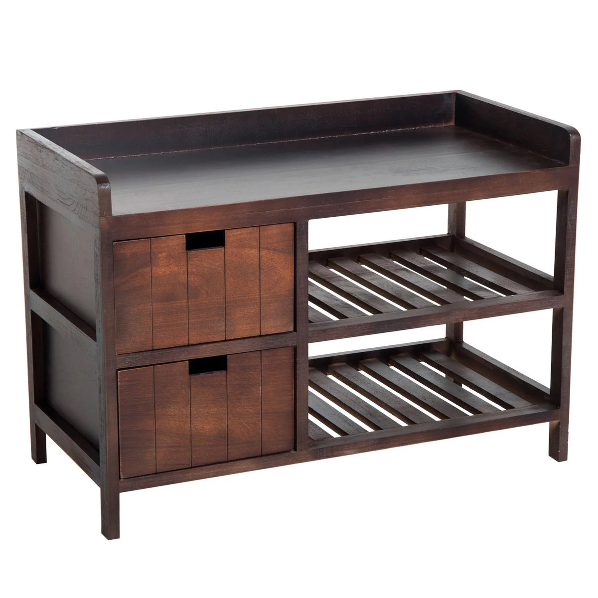 Compact Rustic Wooden Shoe Rack Bench with Drawers U22301