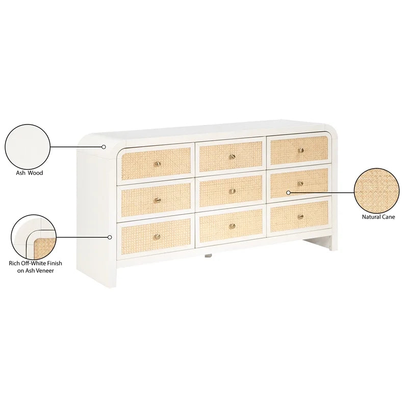 White Ash Wood and Natural Cane Dresser J340