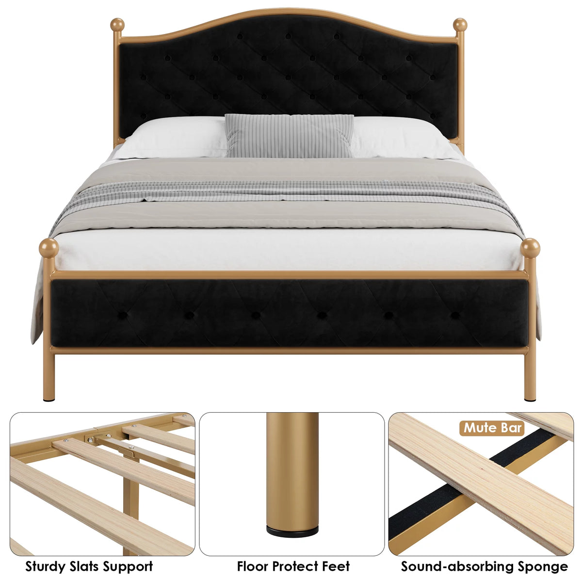 Black Queen Size Upholstered Platform Bed Frame M540