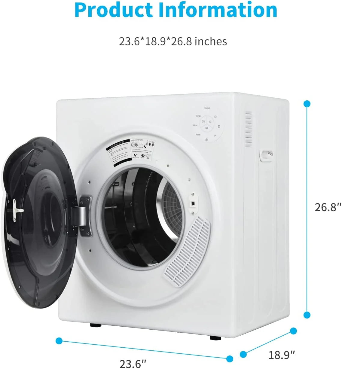 White 13lbs Portable Clothes Dryer with Stainless Steel Tub O2113