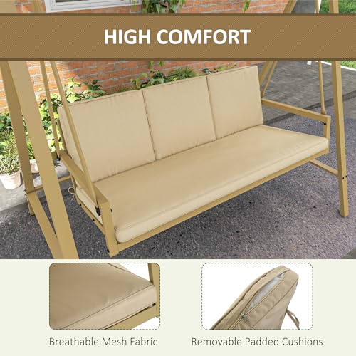 3-Seat Outdoor Porch Swing with Stand and Adjustable Canopy F2669