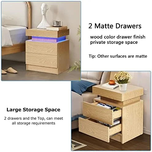 White LED Nightstand with 2 High Gloss Drawers D37912