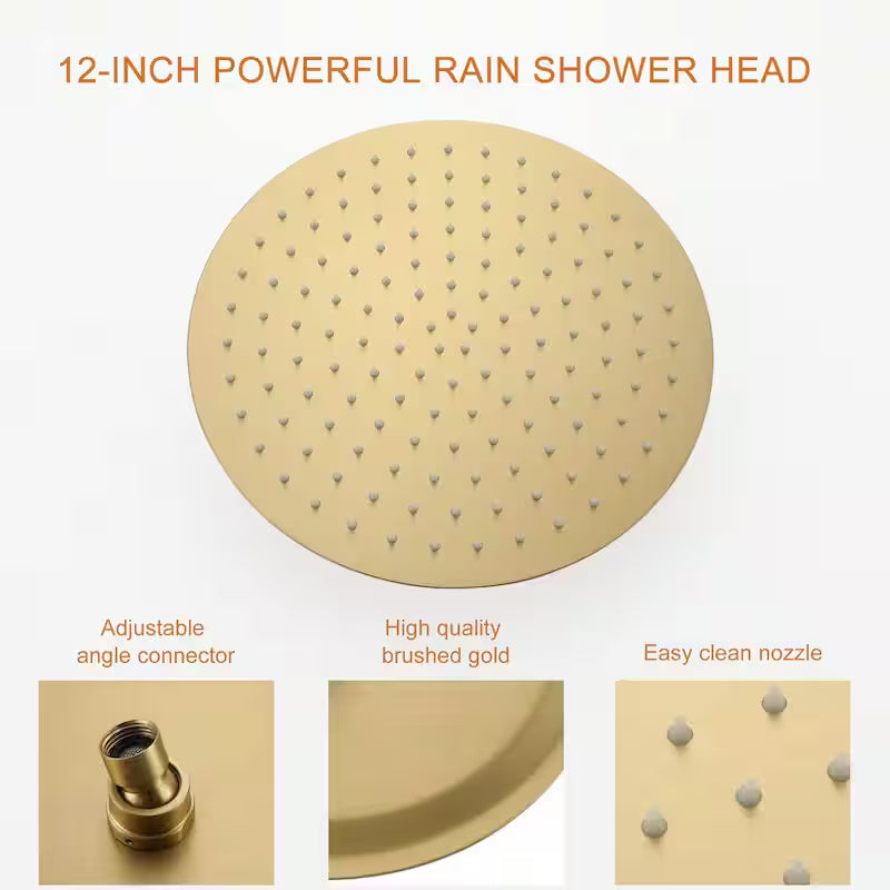Wall Mount Dual Shower Heads with Valve in Brushed Gold W125