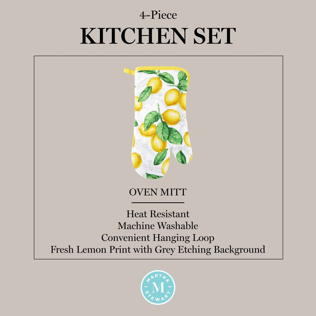 White Yellow Kitchen Towel Oven Mitt Potholder Set 4-Pack K2717