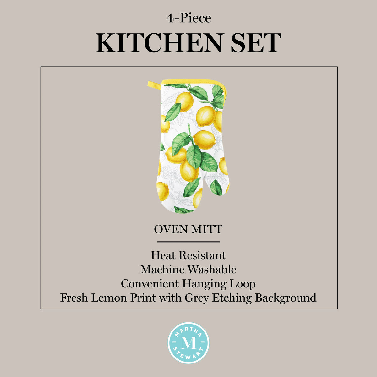 White Yellow Kitchen Towel Oven Mitt Potholder Set 4-Pack K2717