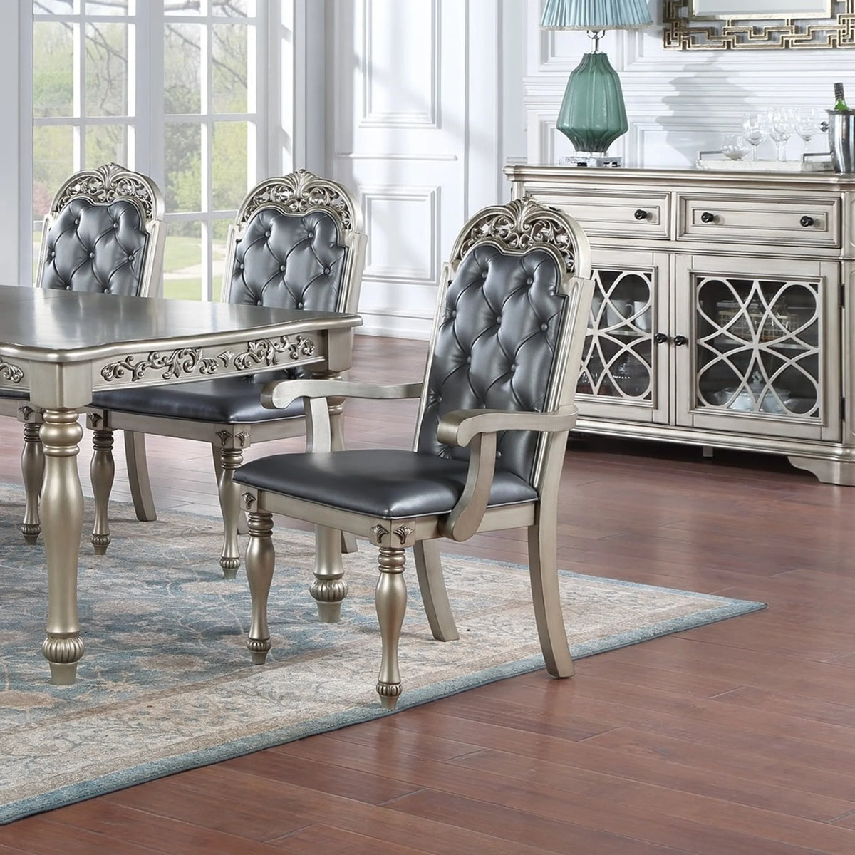 Grey Silver Rubberwood Upholstered Dining Chairs Set of 2 E92179