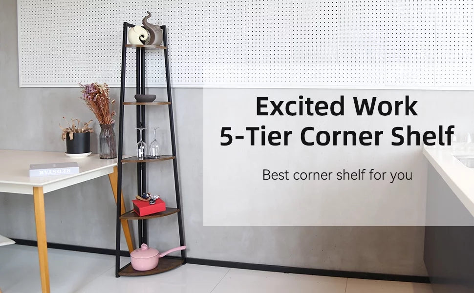 65 Inch Brown 5-Tier Corner Shelf Y2533