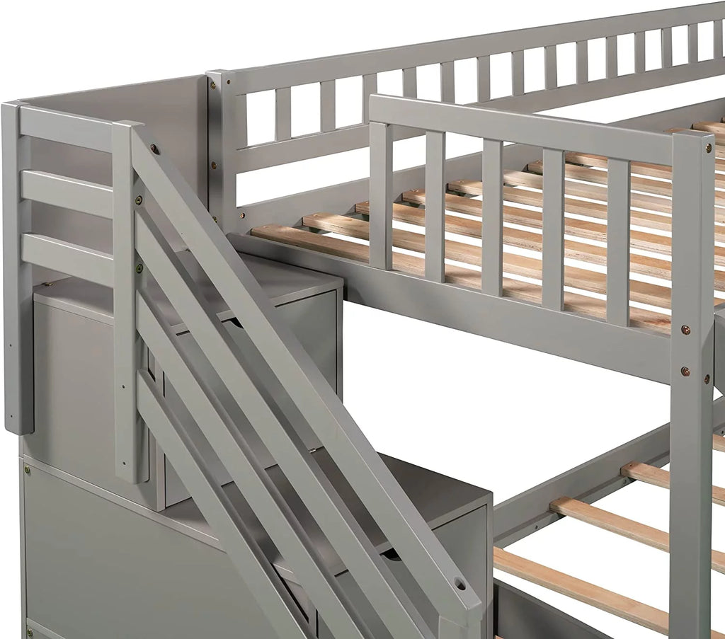 Wooden Bunk Bed with Slide and Guardrail Z9242