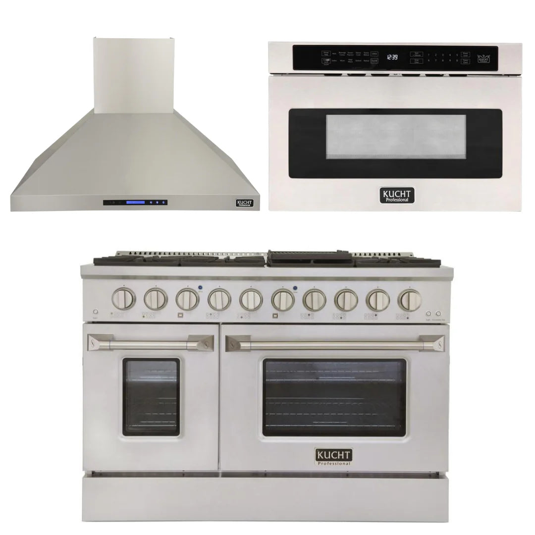 48 in. Natural Gas Range, Range Hood & Microwave Drawer Package C399