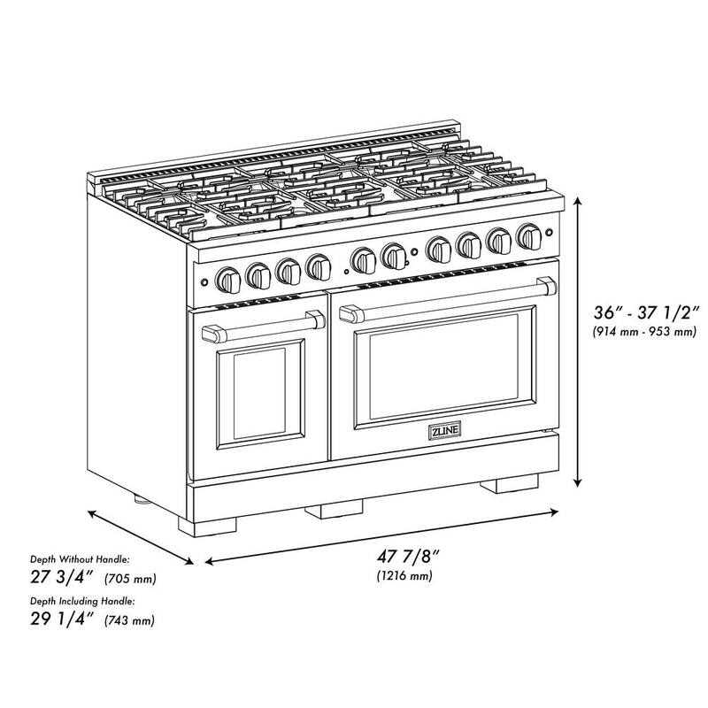48 in. 8-Burner Freestanding Gas Range and Double Convection Oven in Stainless Steel and Polished Gold S912151