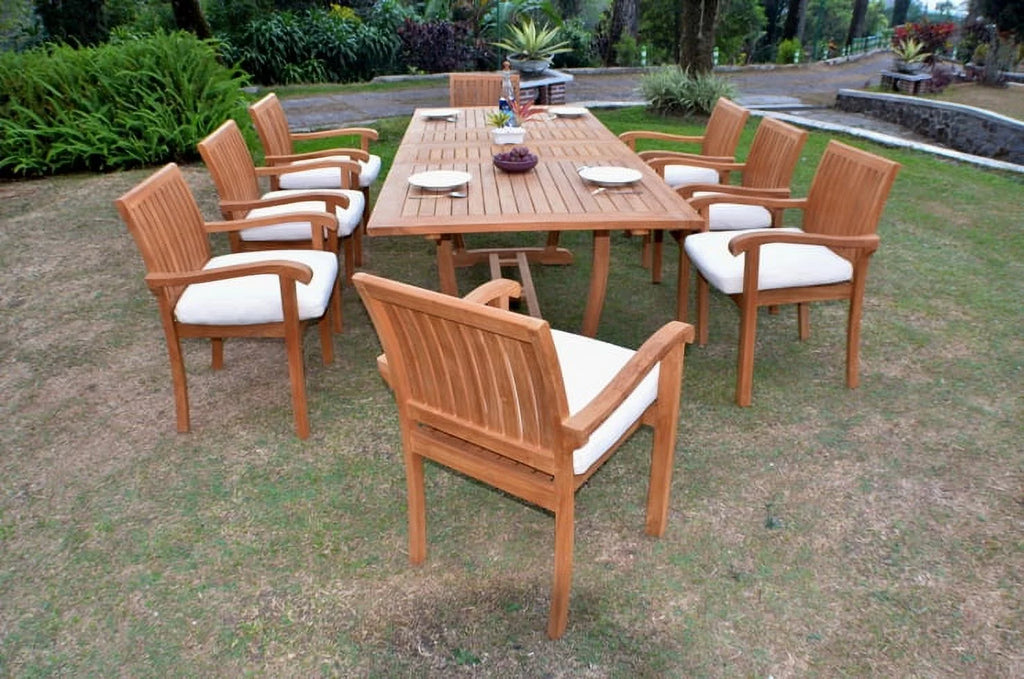 7 Pc Teak Dining Set with 94" Rectangle Table and 6 Stacking Arm Chairs F75328