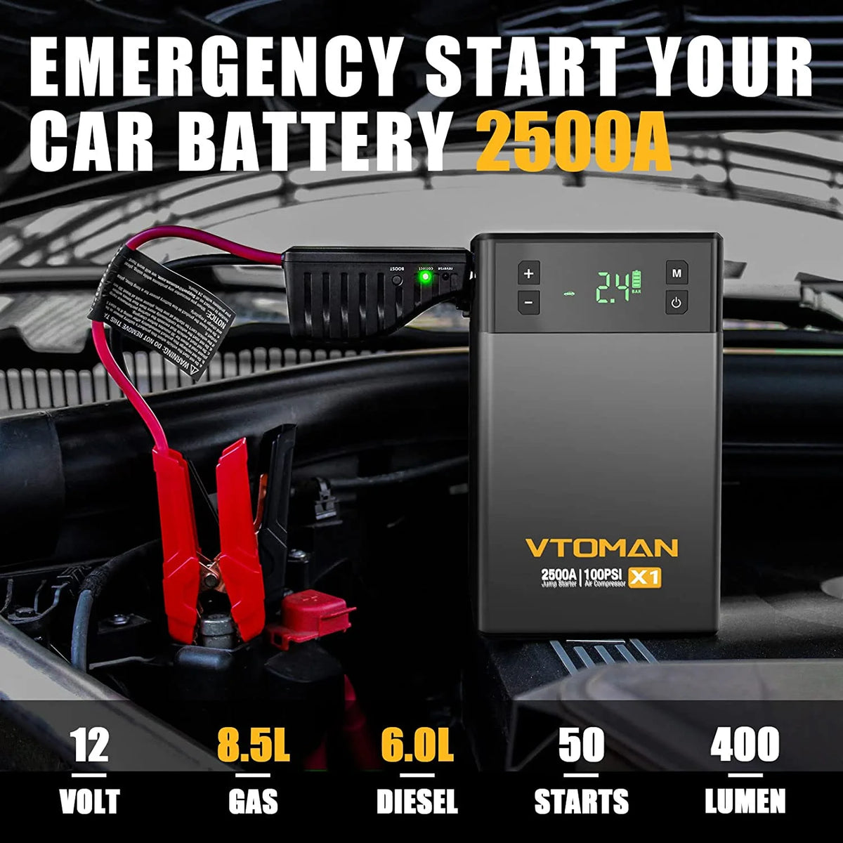 6000A Peak 12V Jump Starter with 150PSI Air Compressor S285