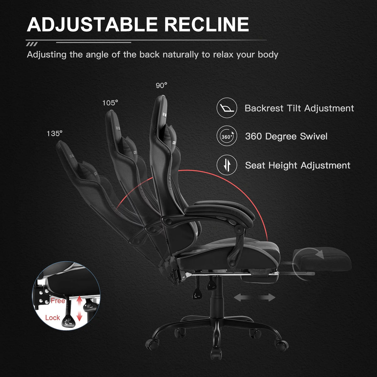 Blue Gaming Chair with Footrest C5731