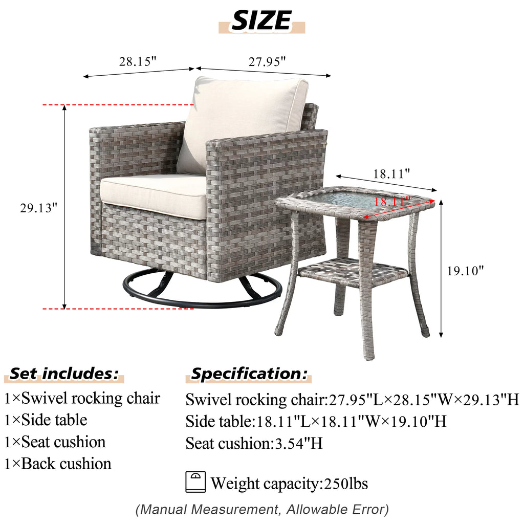 2 Pieces Wicker Bistro Set with Swivel Chairs and Coffee Table I84267