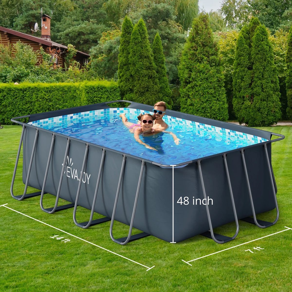14' x 7' x 48" Rectangle Metal Frame Above Ground Swimming Pool C96608