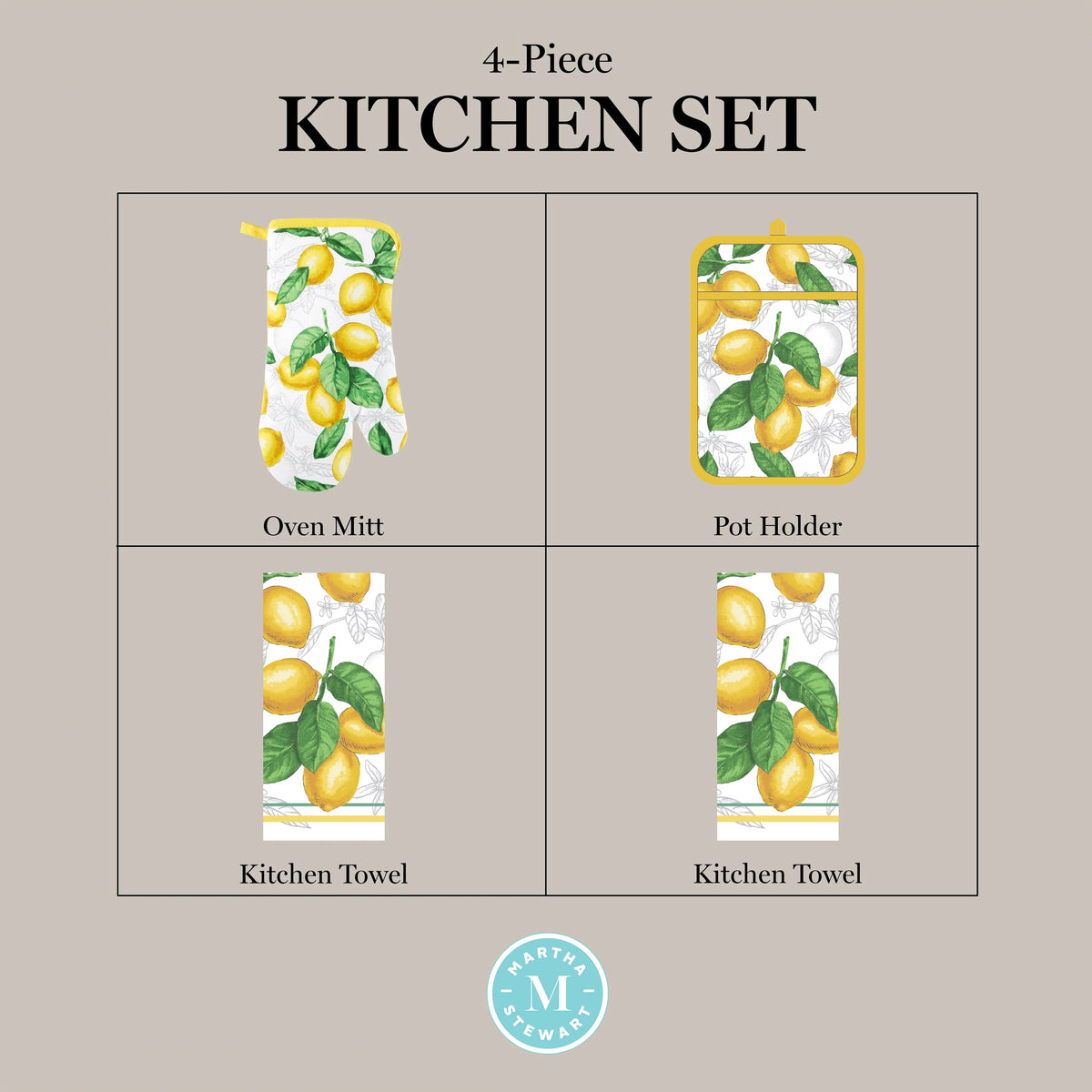 White Yellow Kitchen Towel Oven Mitt Potholder Set 4-Pack K2717