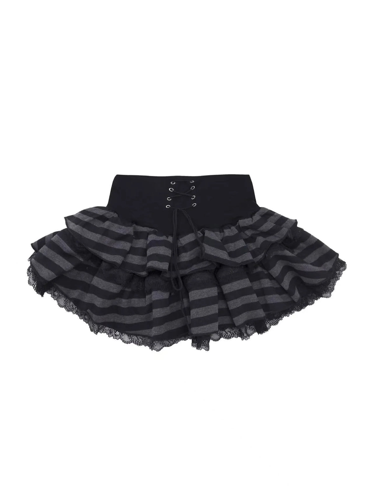 Lace-Up Cat Ear Hoodie & High-Waist Layered Skirt Set H28650