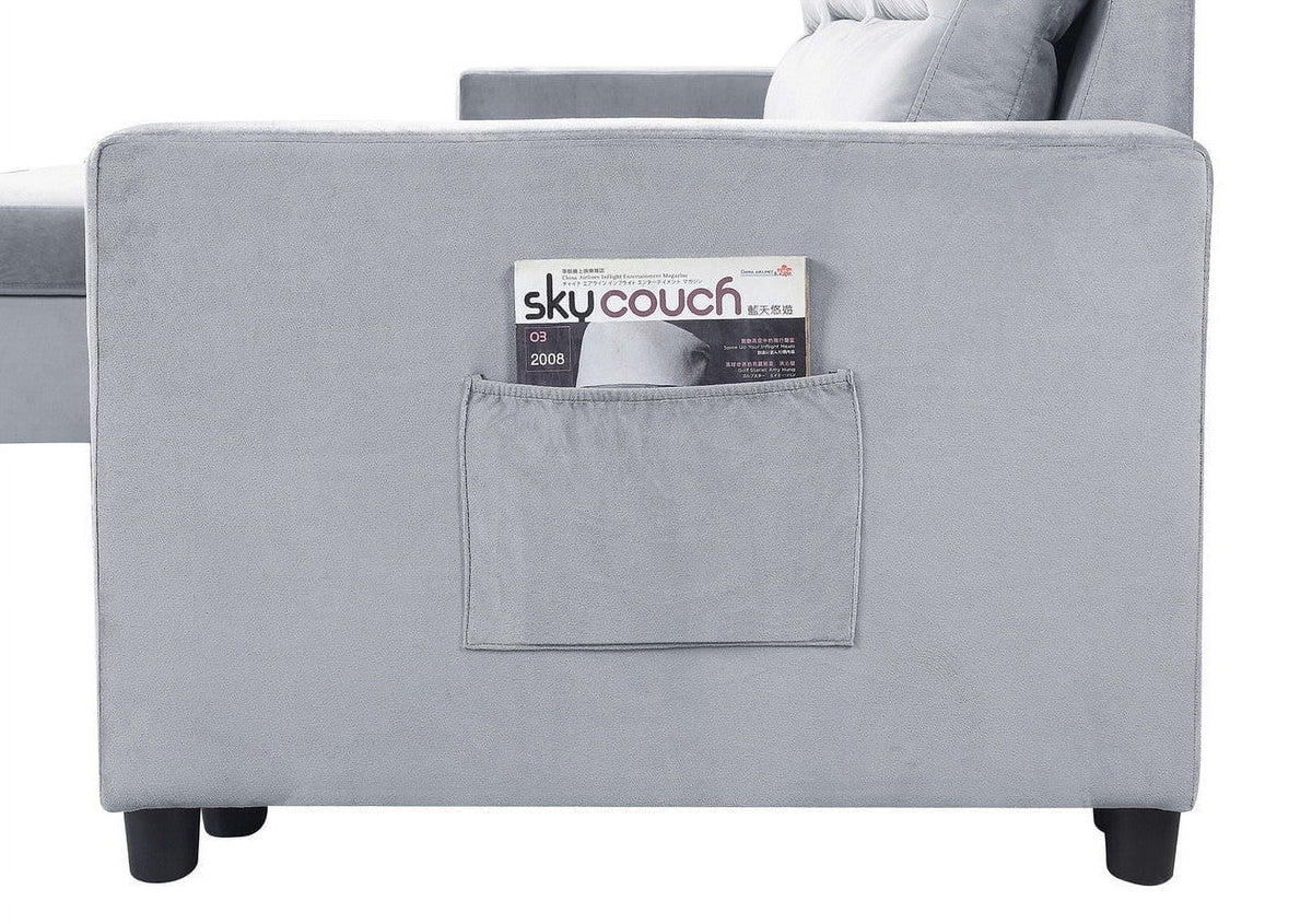 Light Gray Velvet Reversible Sleeper Sectional Sofa with Storage Chaise L3685