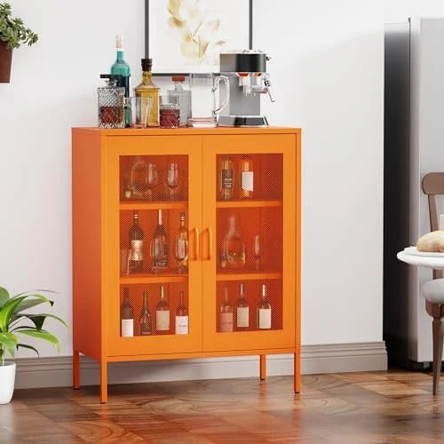 Black Metal 5-Tier Cabinet with Doors and Shelves B768663