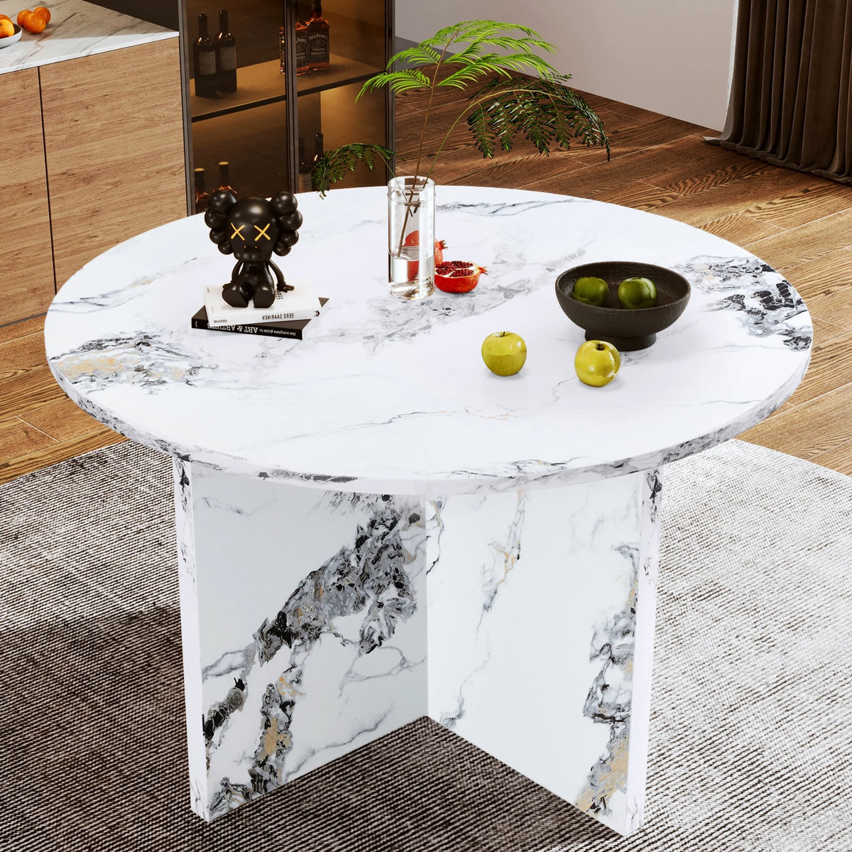 47 Inch Faux Marble Round Dining Table Y8684