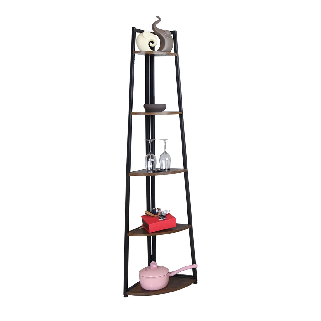 65 Inch Brown 5-Tier Corner Shelf Y2533