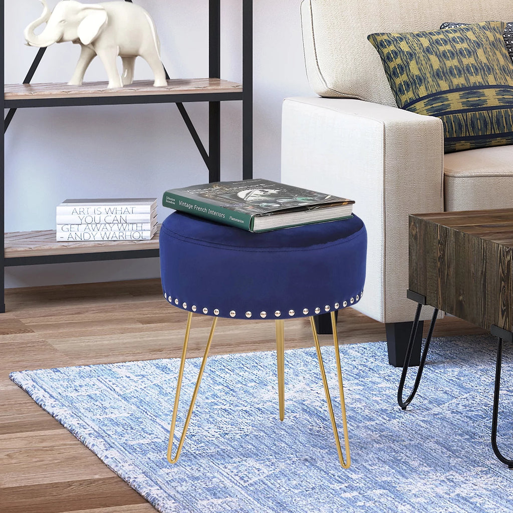 Round Modern Vanity Stool with Golden Metal Leg H7338