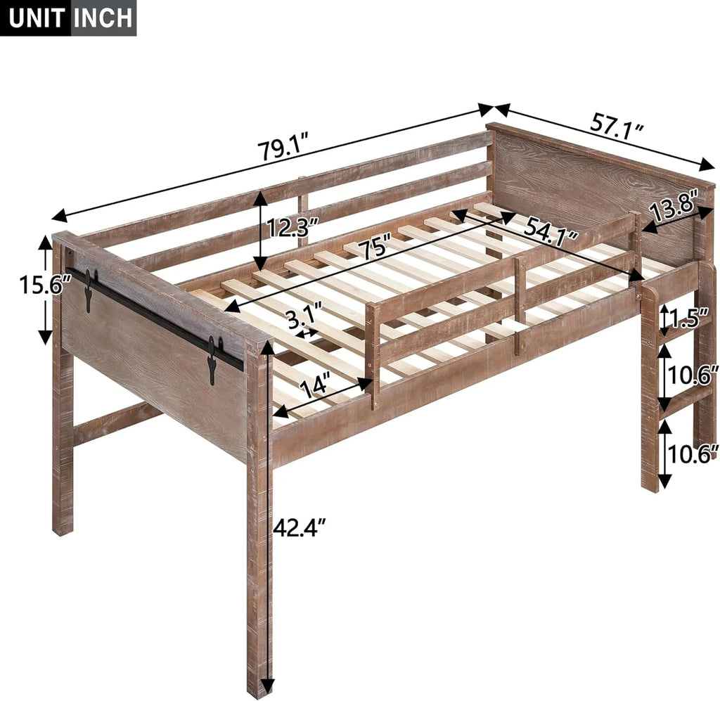 Full Size Wood Loft Bed with Ladder and Guardrails U20033