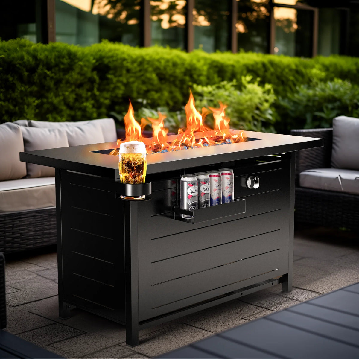28 Inch 50000 BTU Steel Propane Fire Pit Table with Lid and Lava Rock G3034
