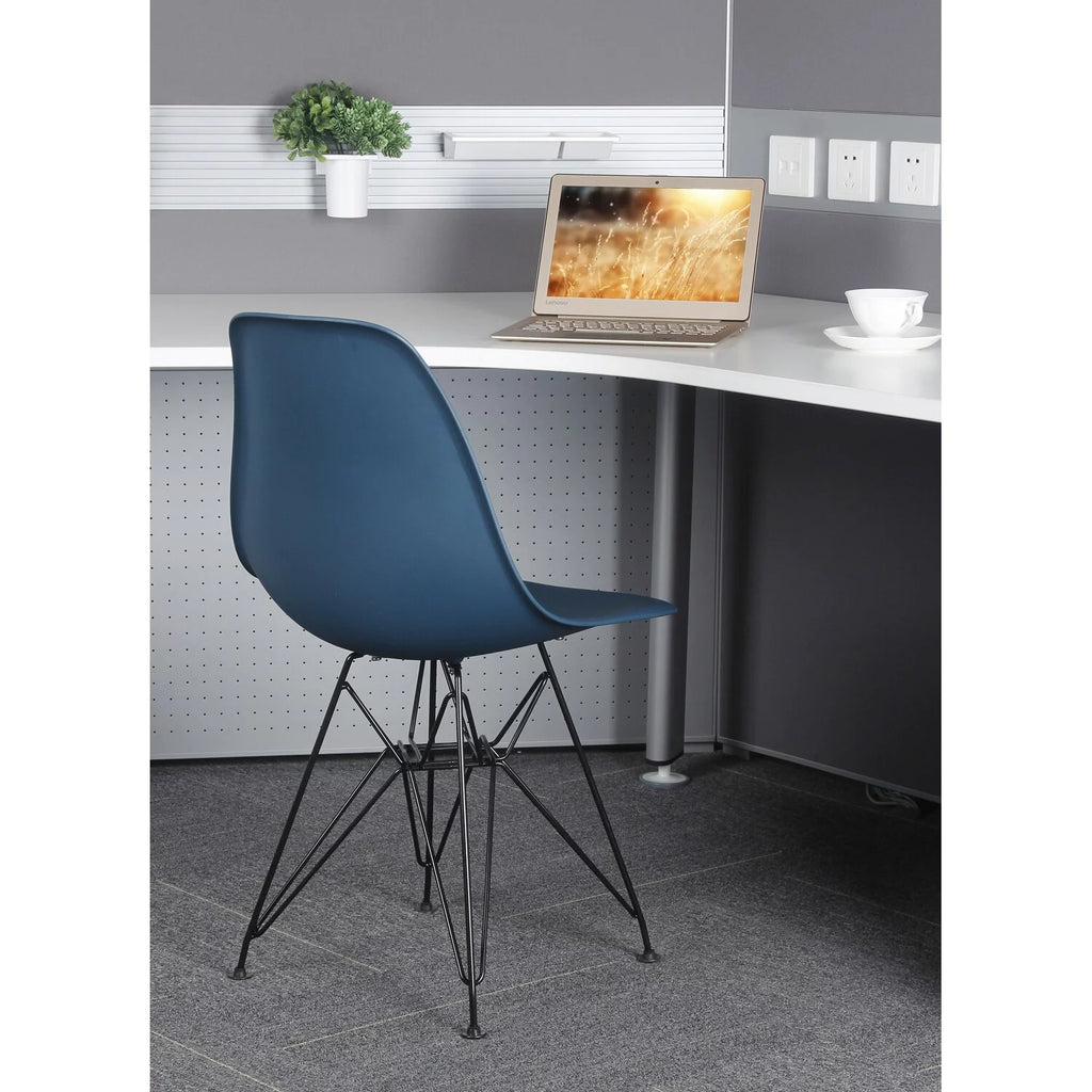 Navy Blue Armless Plastic Shell Dining Chair with Metal Legs B258170