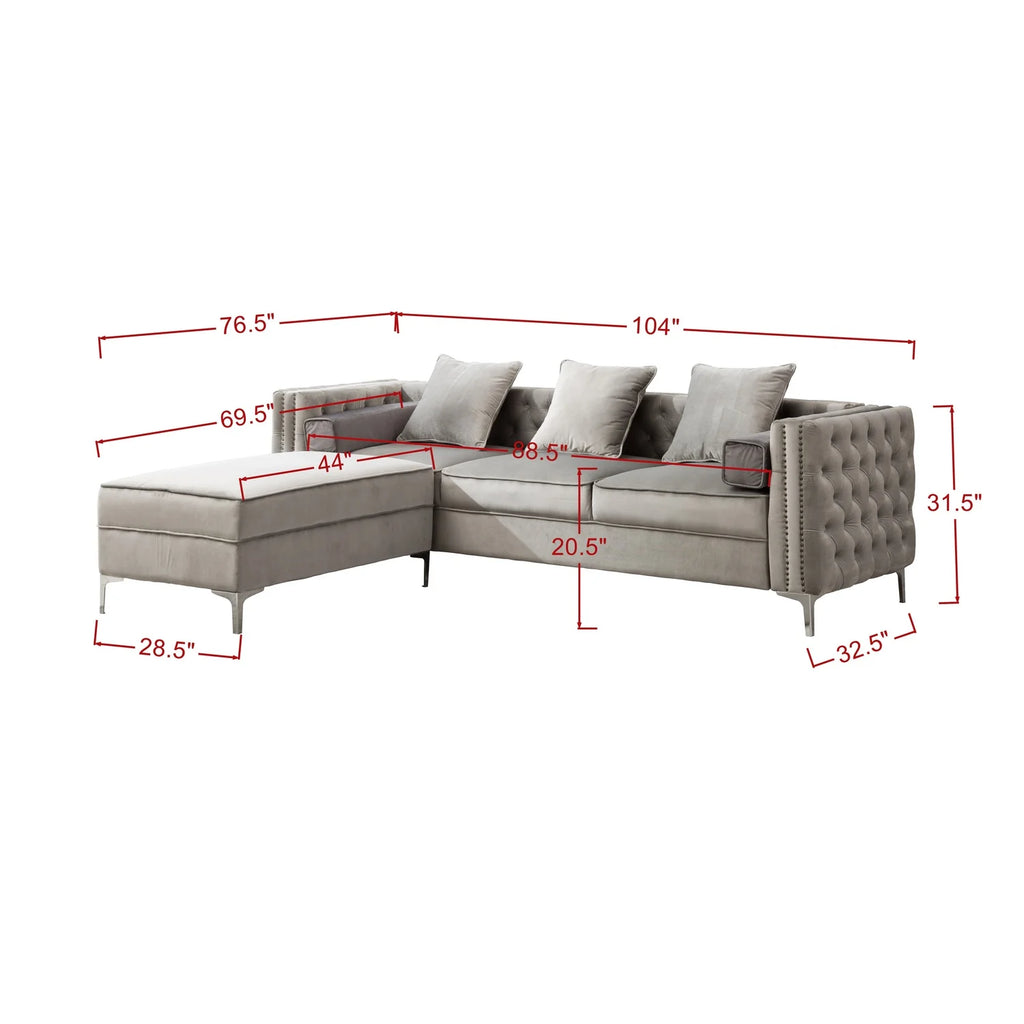 Green Velvet Convertible Sleeper Sectional Sofa X844