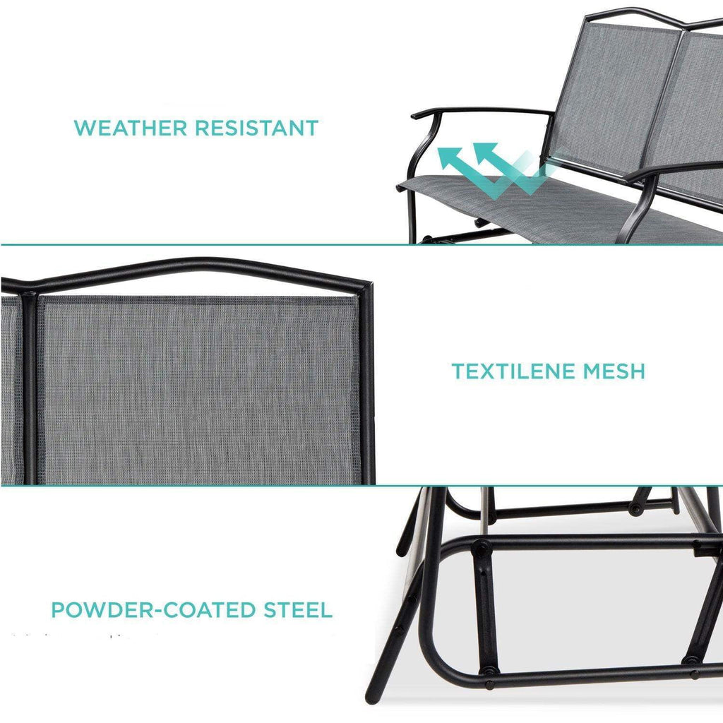 2 Seater Mesh Patio Loveseat Swing Glider with Armrests in Grey Y5601