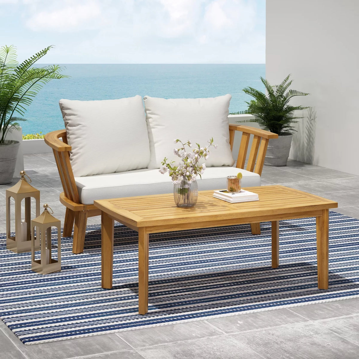 Wooden Loveseat and Coffee Table Set U752