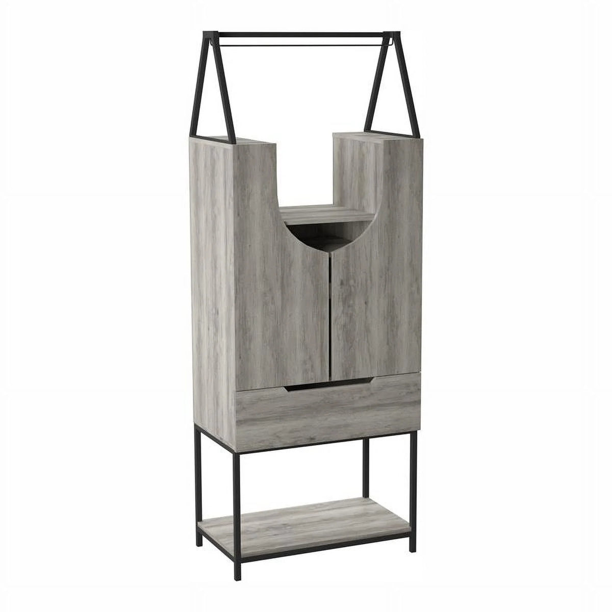 Vintage Gray Oak Wood Wine Cabinet P2975