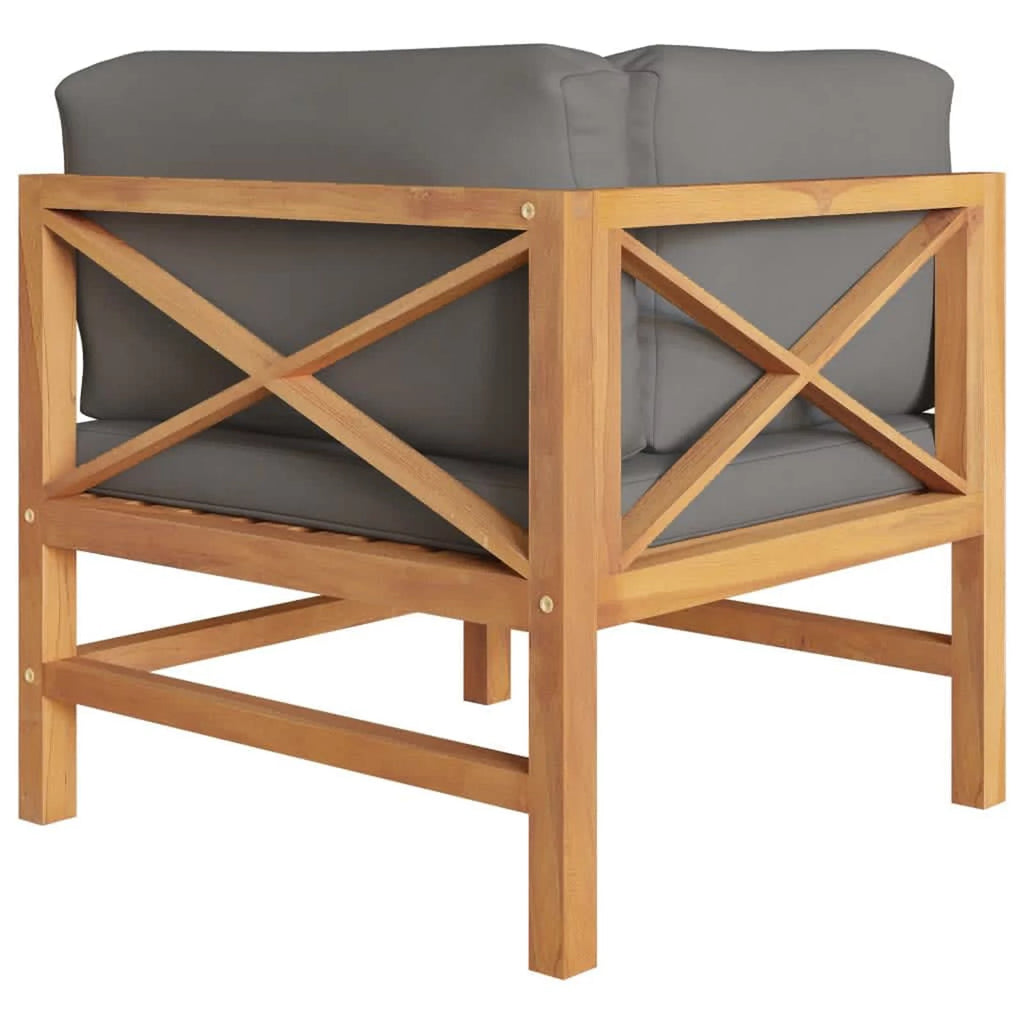 2-Seater Teak Wood Patio Sofa with Gray Cushions X531555