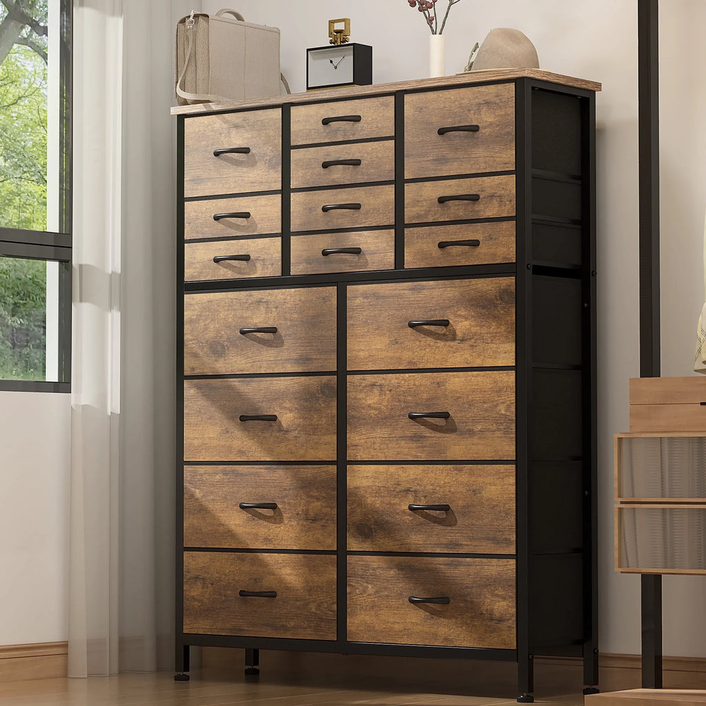 Rustic Brown 18 Drawer Fabric Dresser F407