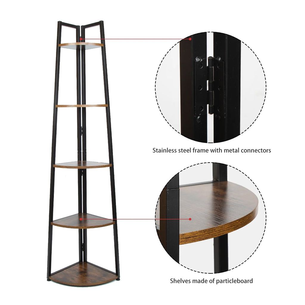 65 Inch Brown 5-Tier Corner Shelf Y2533