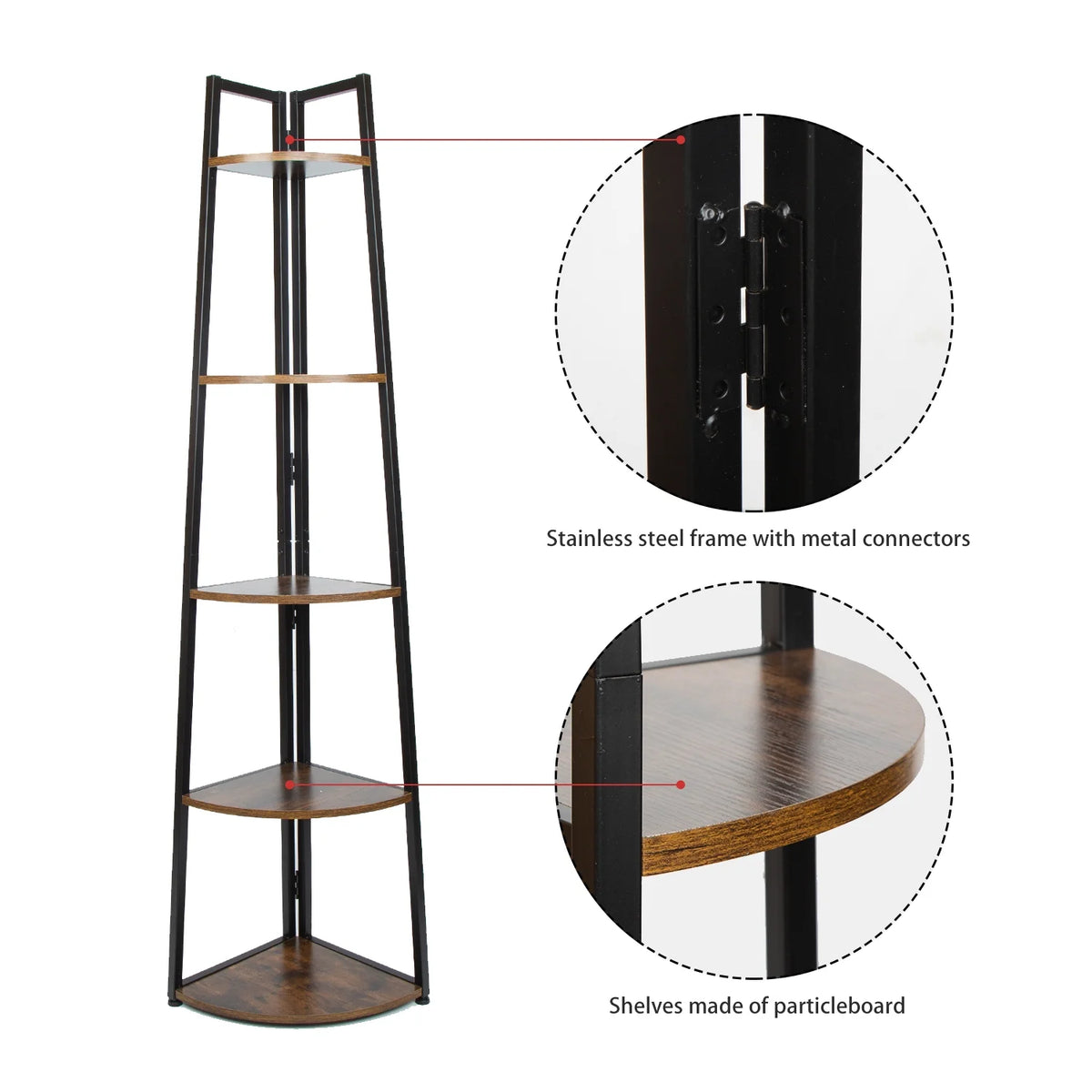 65 Inch Brown 5-Tier Corner Shelf Y2533
