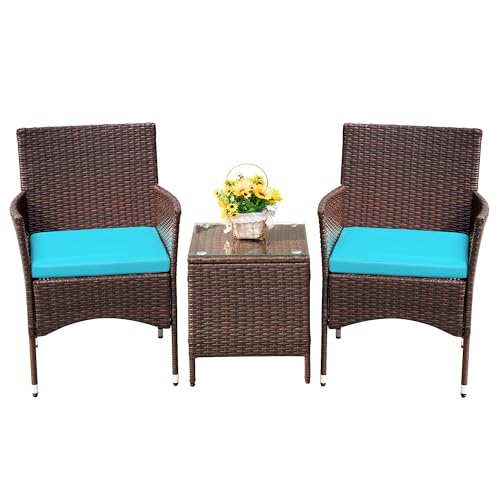 3 Pieces PE Rattan Wicker Chairs with Table M3549