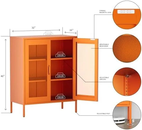 Black Metal 5-Tier Cabinet with Doors and Shelves B768663