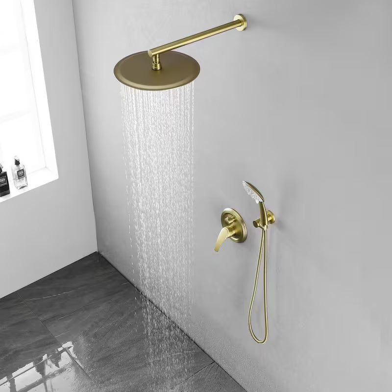 Wall Mount Dual Shower Heads with Valve in Brushed Gold W125