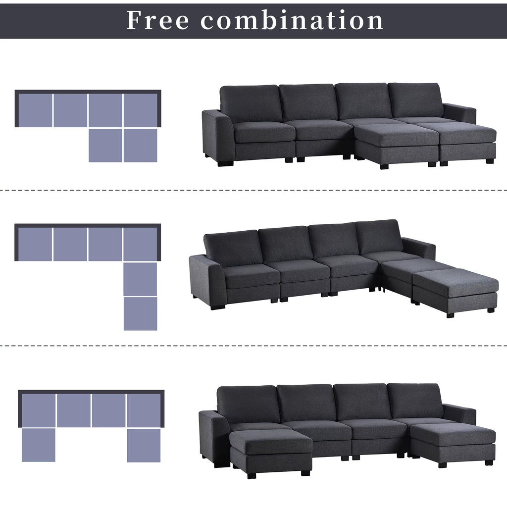 Gray U Shaped 6 Seater Sectional Sofa with Ottomans G407498