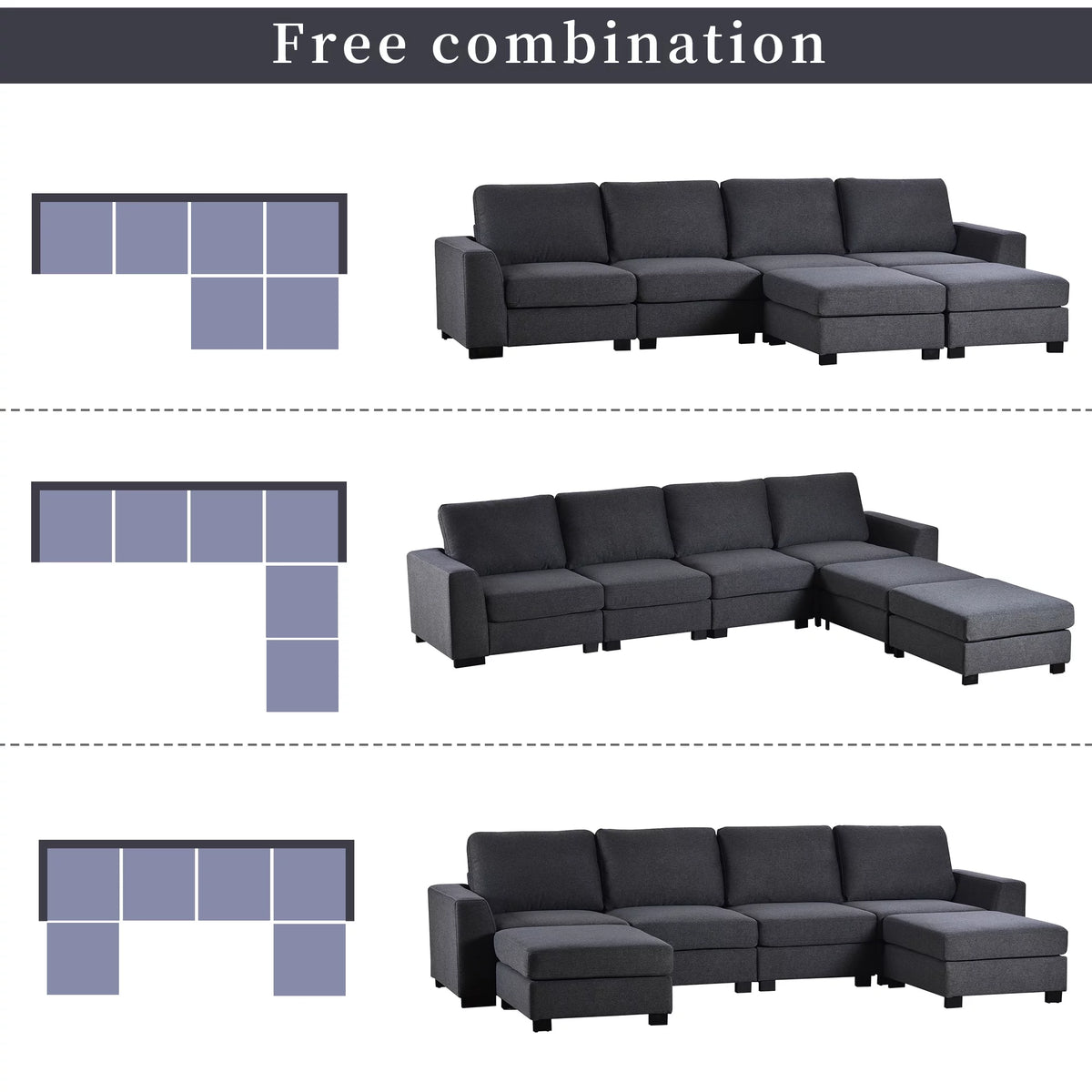 Gray U Shaped 6 Seater Sectional Sofa with Ottomans G407498