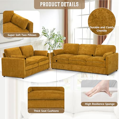 Black Chenille 3 Seats and 2 Seats Sofa Set with Pillows E22763