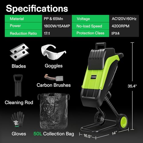 15-Amp Electric Wood Chipper Shredder with 50L Collection Bag H424