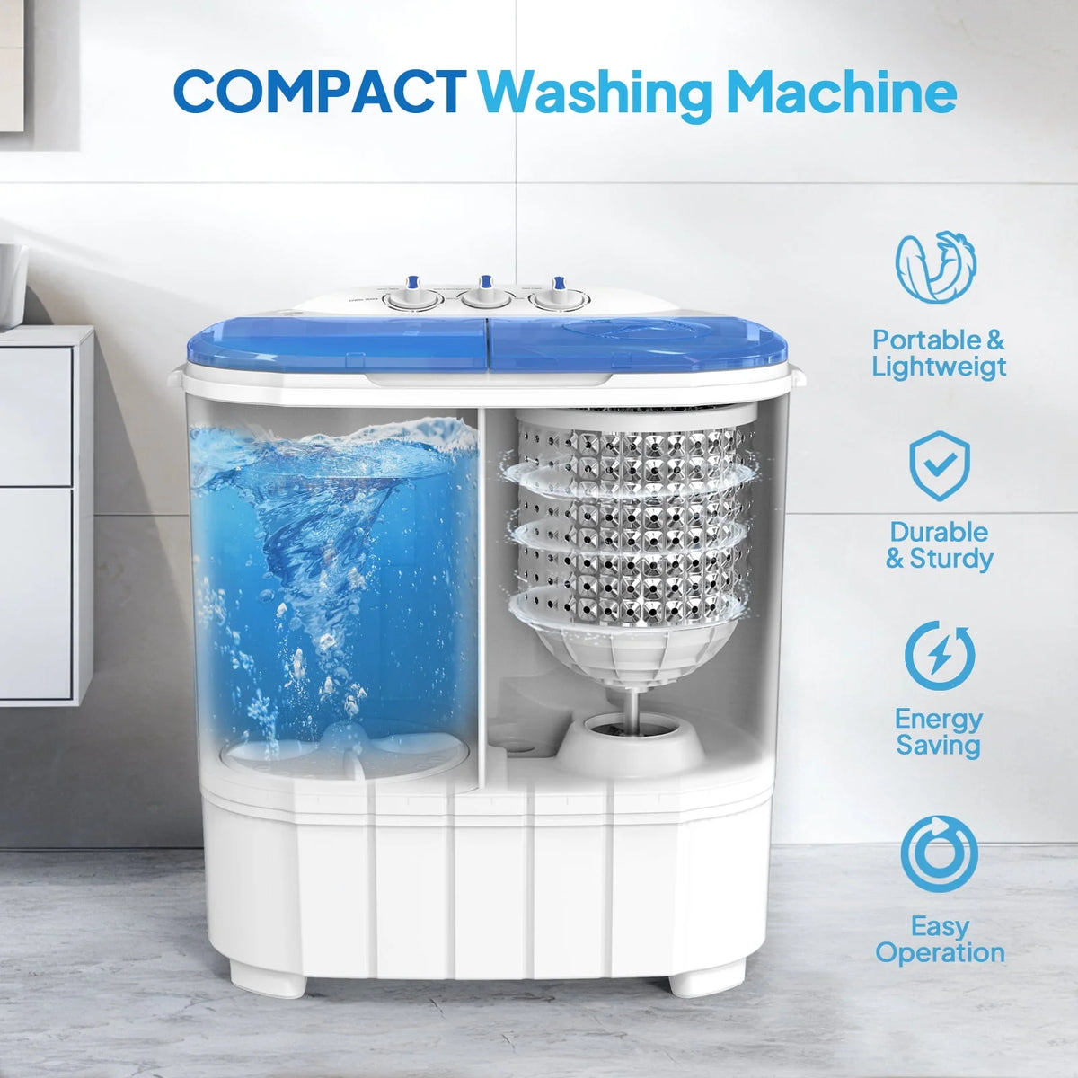 Portable Electric Mini Twin Tub Washing Machine with Spin Dryer F481144