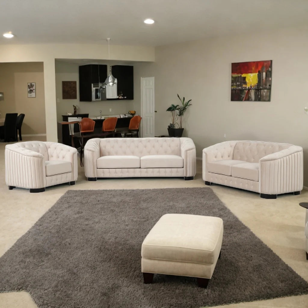 Beige Velvet 3-Piece Sofa Set with Rubber Wood Legs Z621514