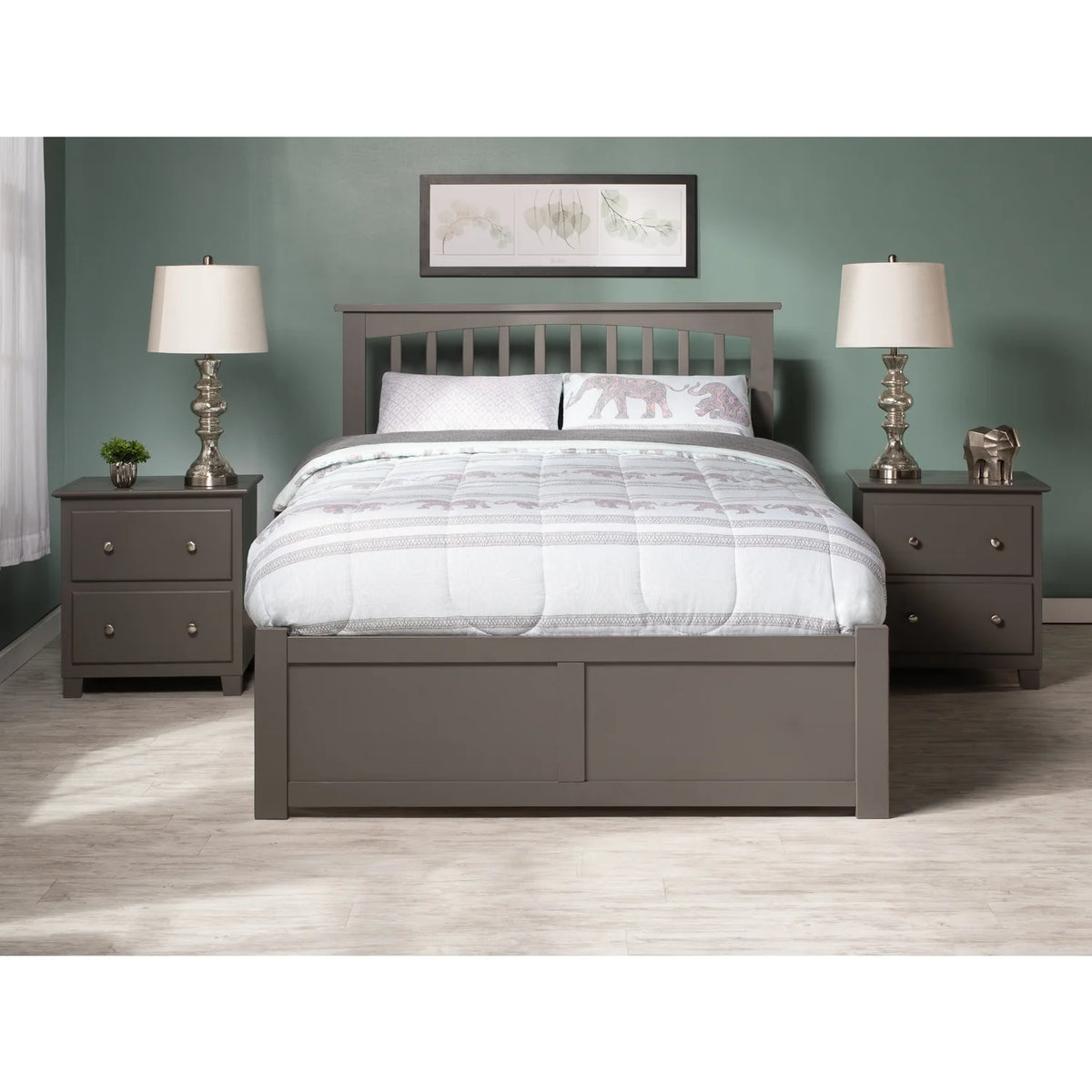 Gray Wood King Platform Bed with Twin XL Trundle Q45762