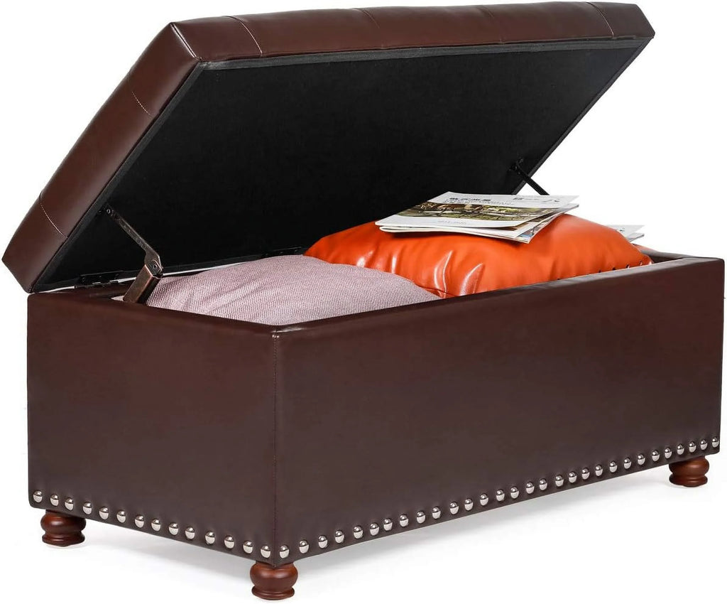 Brown Tufted Storage Ottoman Bench P268520